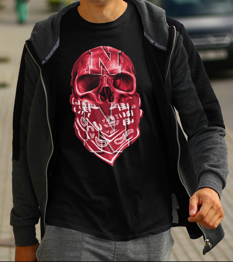 Nebraska Cornhuskers Skull With Red Bandana And N T-Shirt