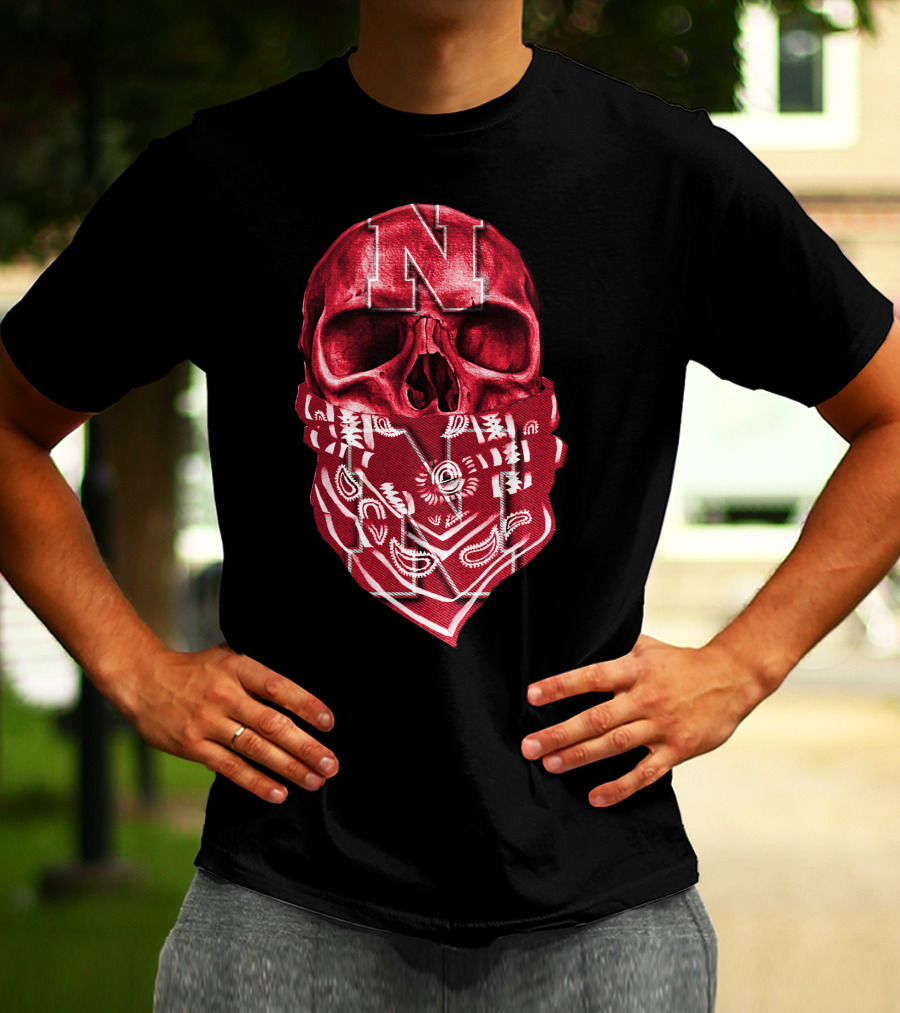 Nebraska Cornhuskers Skull With Red Bandana And N T-Shirt