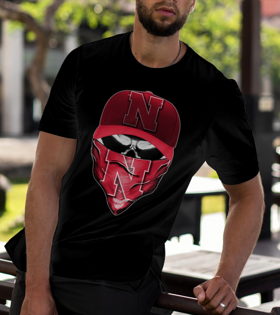 Skull Bandana Cap Nebraska Cornhuskers N T-Shirt