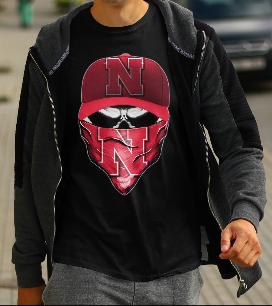 Skull Bandana Cap Nebraska Cornhuskers N T-Shirt