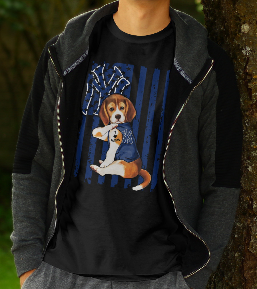 I Love Mom Beagle New York Yankees Fan T-Shirt