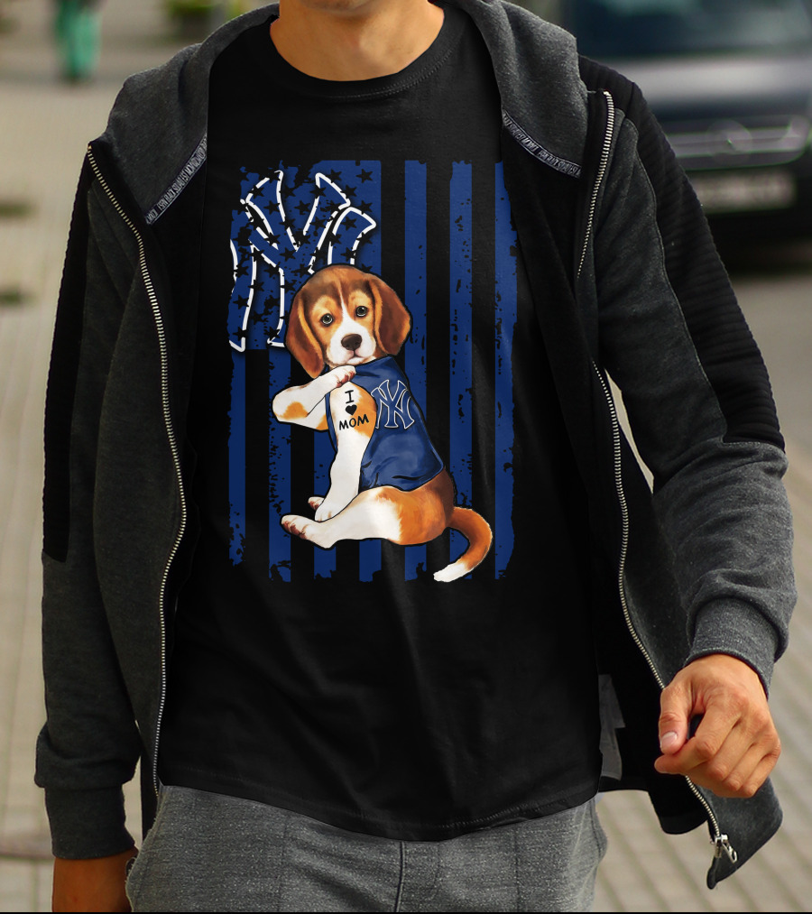 I Love Mom Beagle New York Yankees Fan T-Shirt