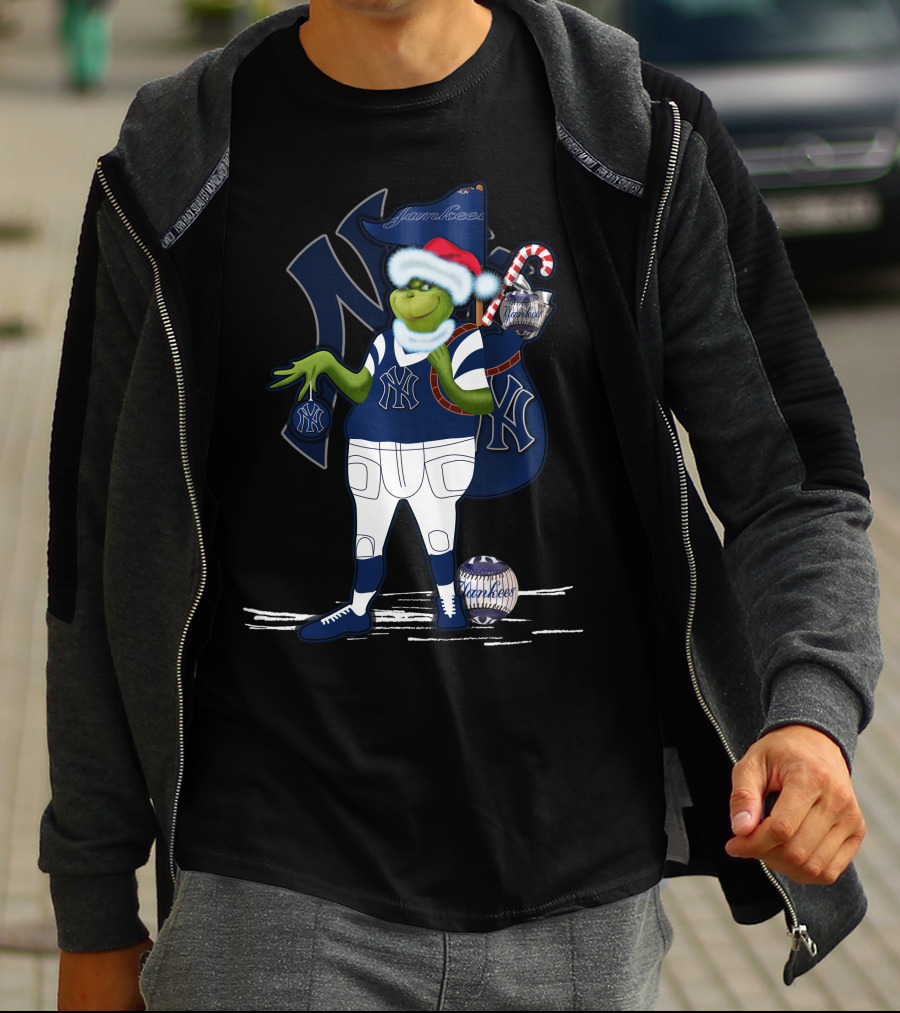 Grinchxmas New York Yankees Holiday Celebration With Santa And Candy Cane T-Shirt