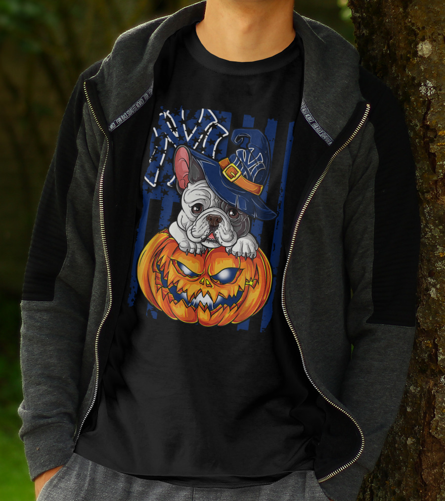 Hlw Bulldog New York Yankees Pumpkin Halloween Magic Hat T-Shirt