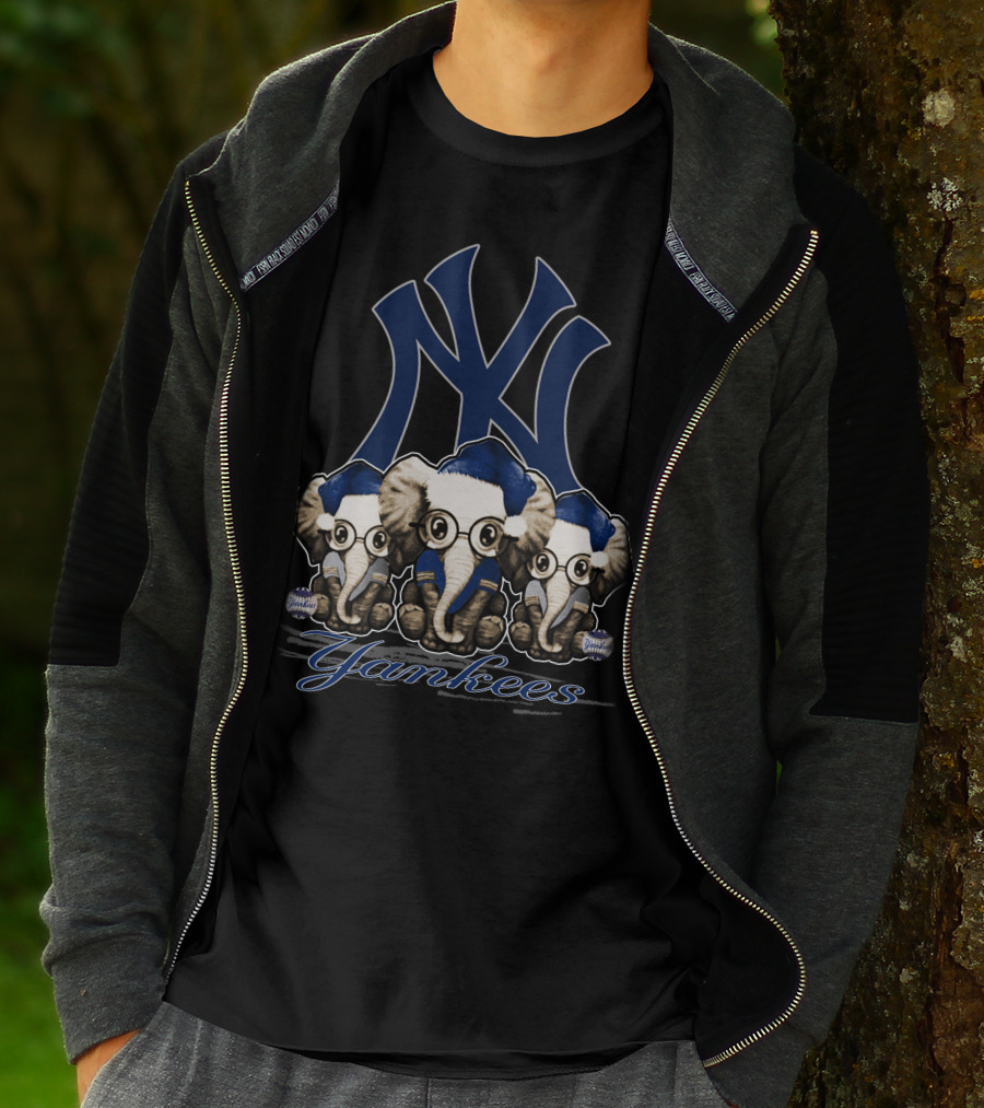 Elephant Xmas New York Yankees Blue Santa Hat Trio T-Shirt
