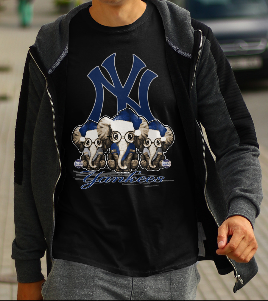Elephant Xmas New York Yankees Blue Santa Hat Trio T-Shirt
