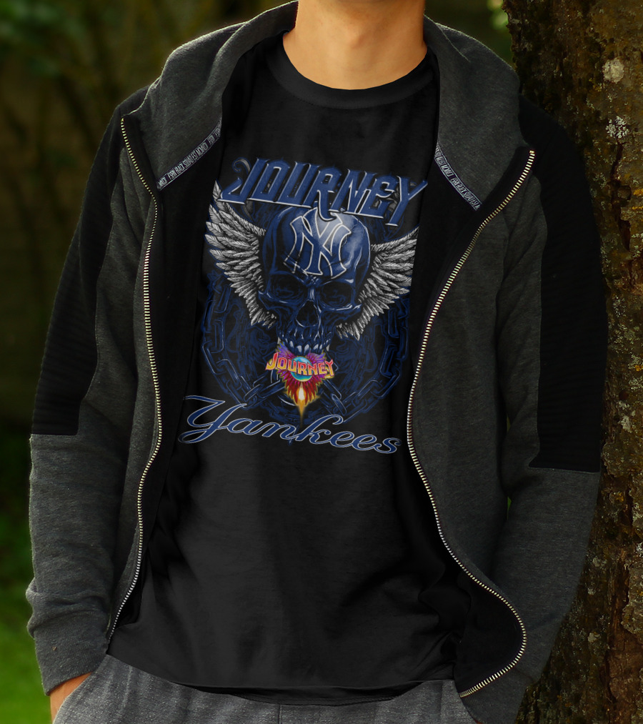 Journey Yankees Skull Winged Ny Symbol Flames T-Shirt