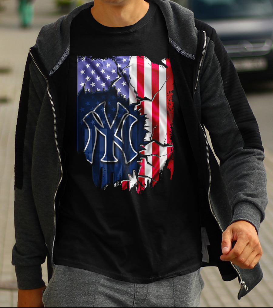 Flag New York Yankees American Pride Rip T-Shirt