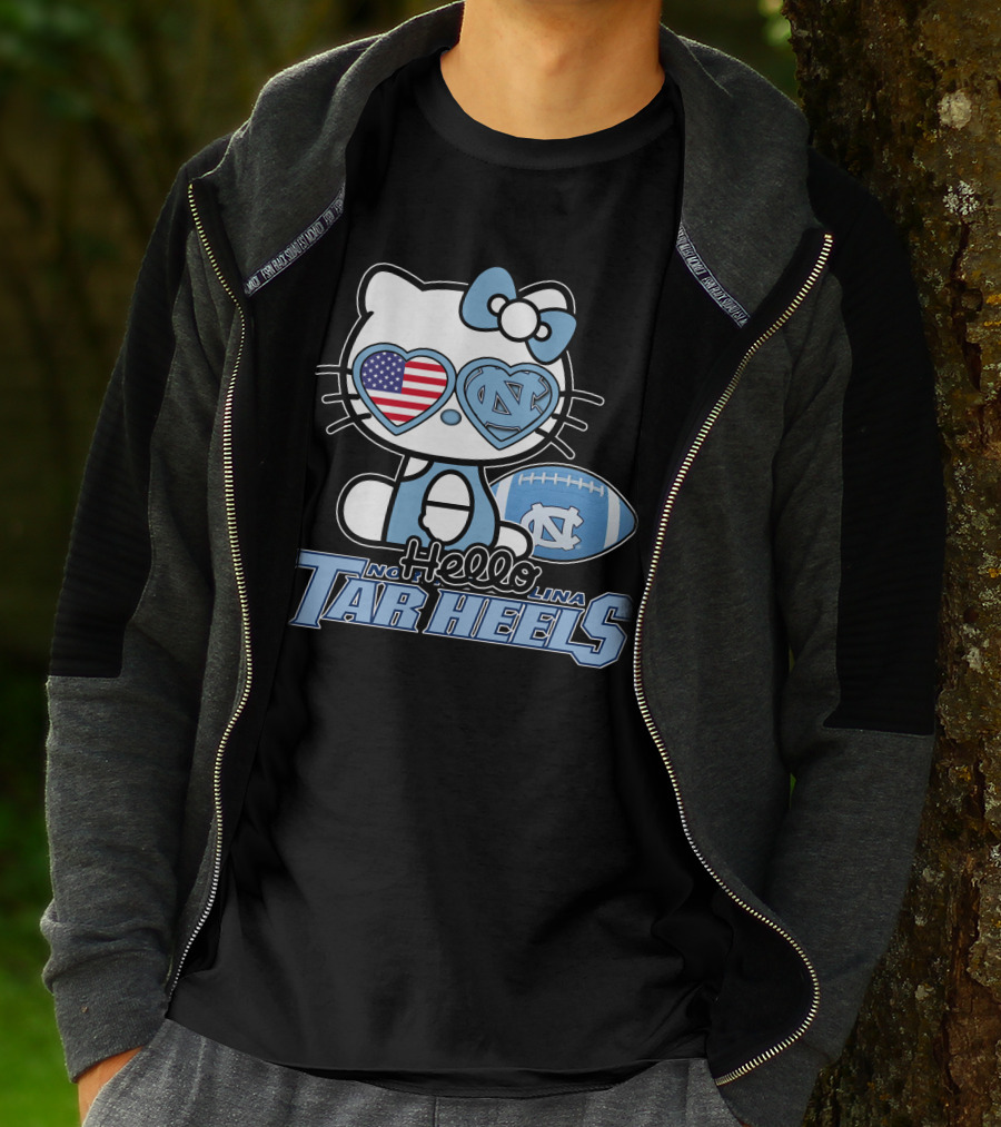 Hello Kitty North Carolina Tar Heels Football American Flag Heart T-Shirt