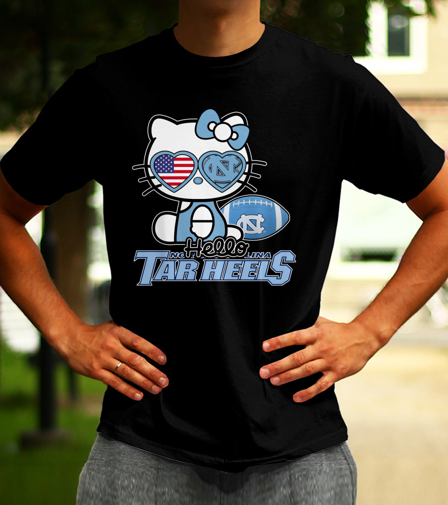 Hello Kitty North Carolina Tar Heels Football American Flag Heart T-Shirt