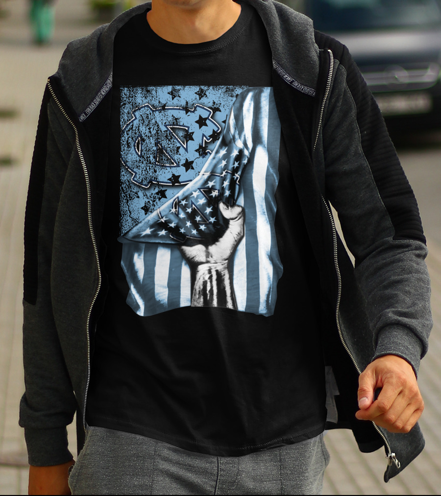 North Carolina UNC Tar Heels American Flag Fist Gesture T-Shirt