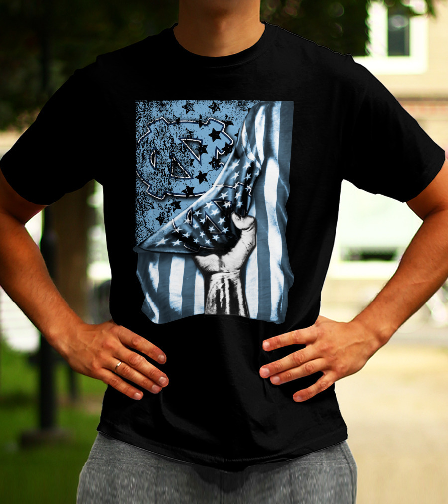 North Carolina UNC Tar Heels American Flag Fist Gesture T-Shirt