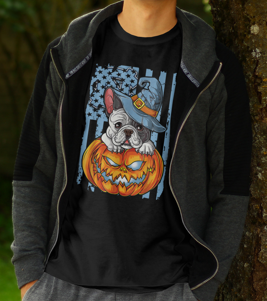 Bulldog With Witch Hat On Jack-o'-Lantern North Carolina Tar Heels Halloween T-Shirt
