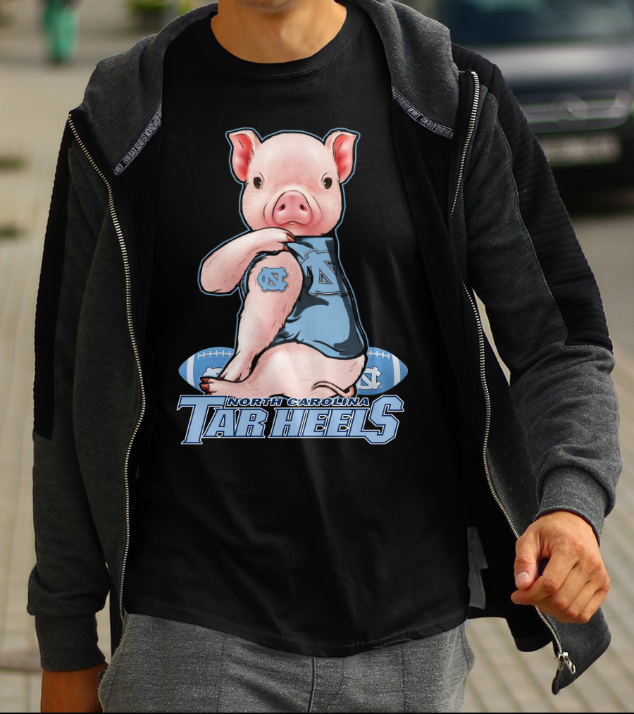 North Carolina Tar Heels Pig With Football And Team T-Shirt