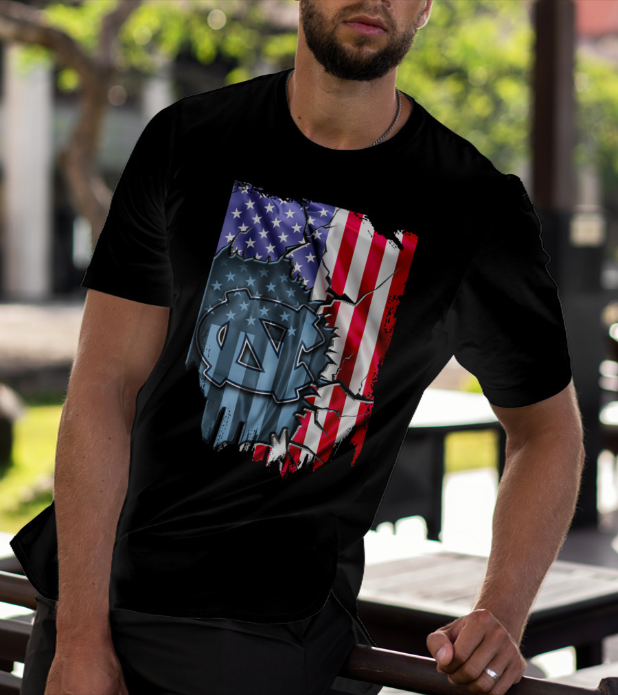 North Carolina Tar Heels American Flag Ripped T-Shirt