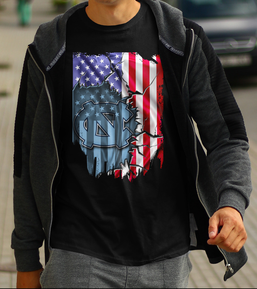 North Carolina Tar Heels American Flag Ripped T-Shirt