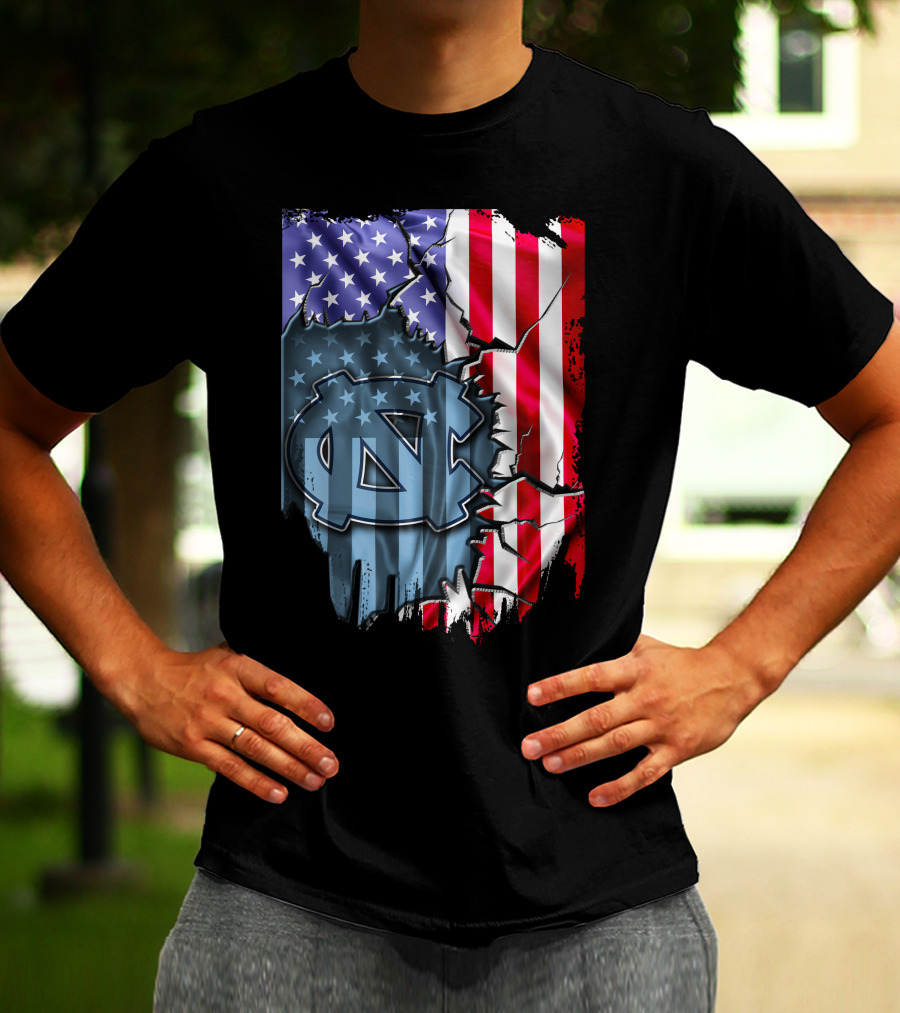 North Carolina Tar Heels American Flag Ripped T-Shirt