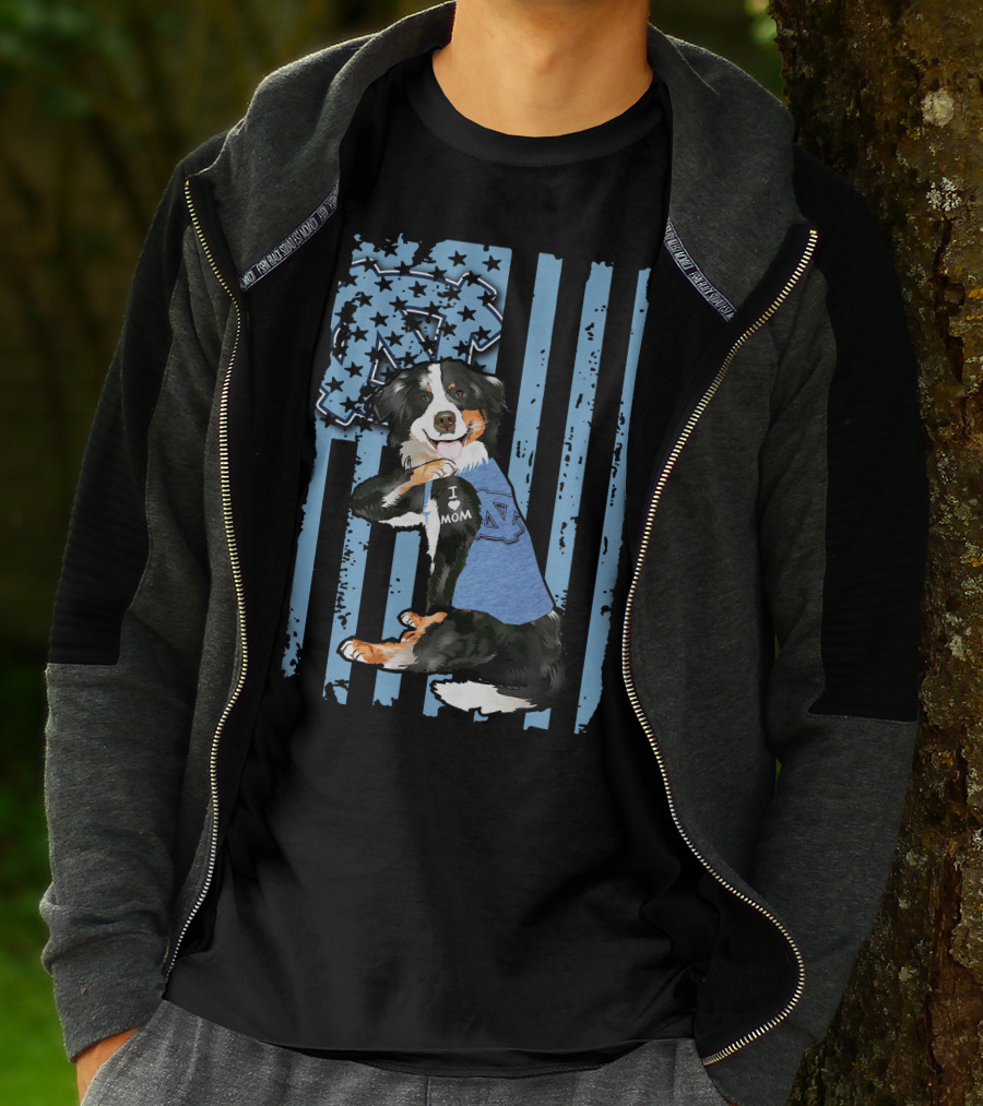 Border Collie I Love Mom North Carolina Tar Heels Flag T-Shirt