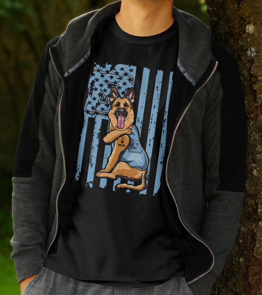 German Shepherd I Love Mom North Carolina Tar Heels T-Shirt