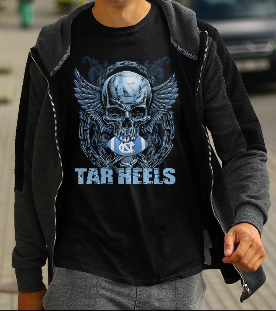Tar Heels Skull Wings North Carolina Football T-Shirt