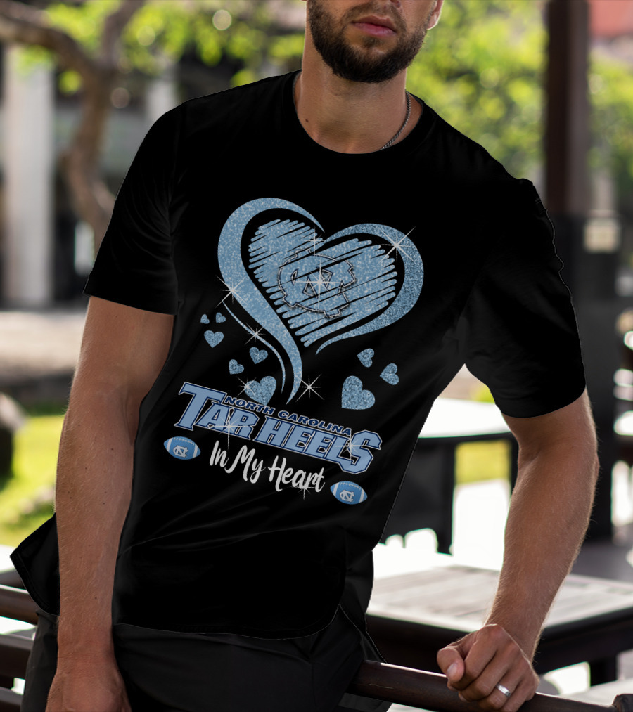 North Carolina Tar Heels In My Heart Sparkling Logo And Footballs T-Shirt