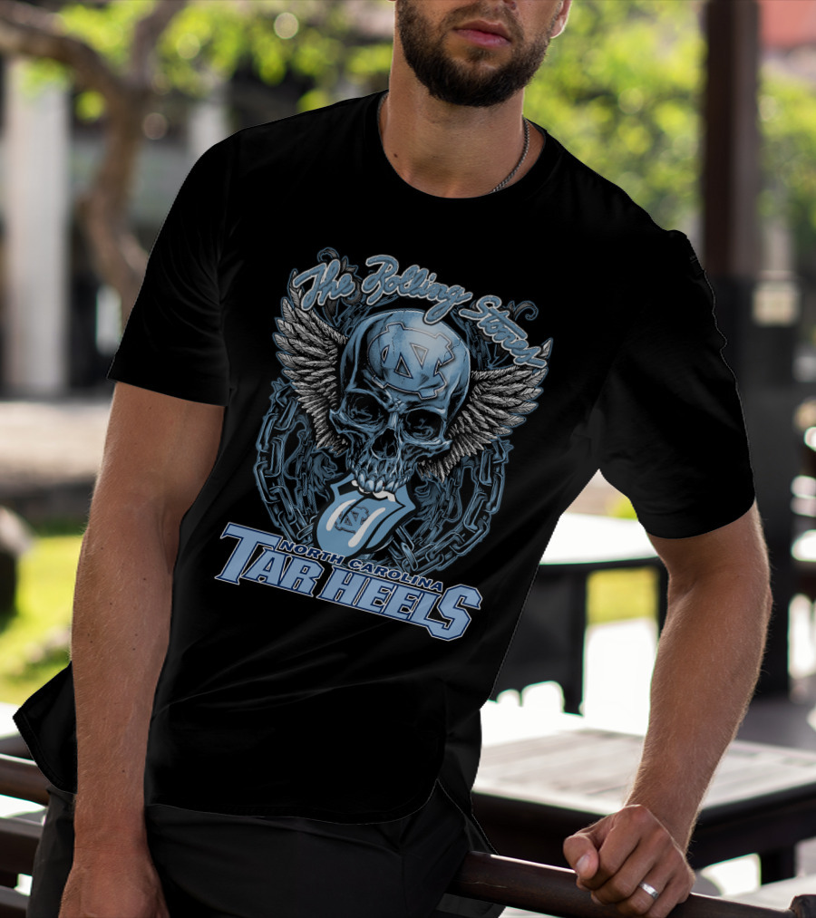 The Rolling Stones North Carolina Tar Heels Skull With Wings And Chain T-Shirt