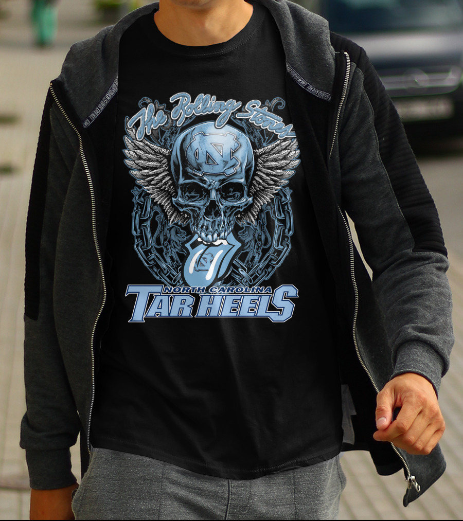 The Rolling Stones North Carolina Tar Heels Skull With Wings And Chain T-Shirt