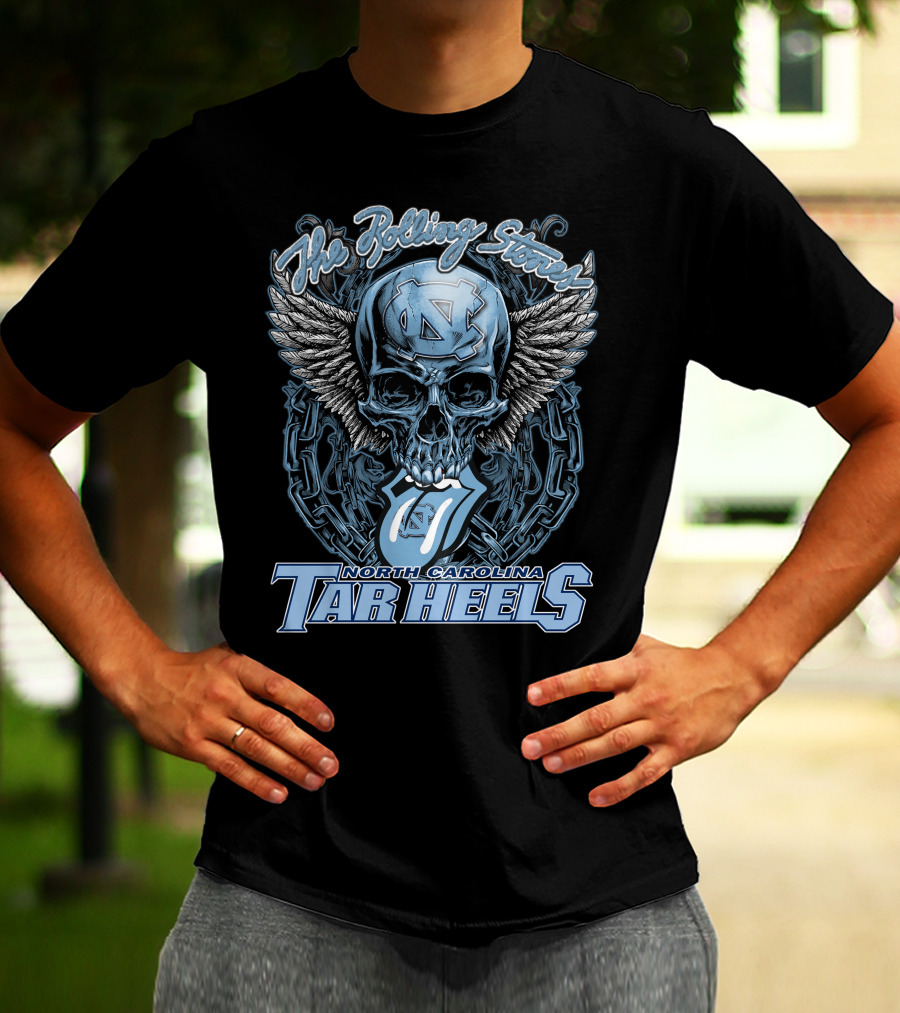 The Rolling Stones North Carolina Tar Heels Skull With Wings And Chain T-Shirt