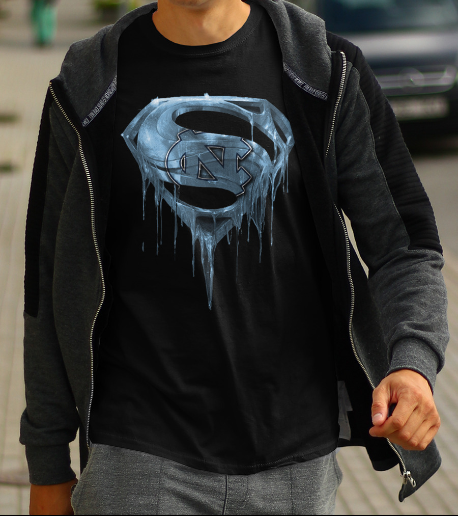 North Carolina Tar Heels Ice Blue Superman Logo Spm T-Shirt
