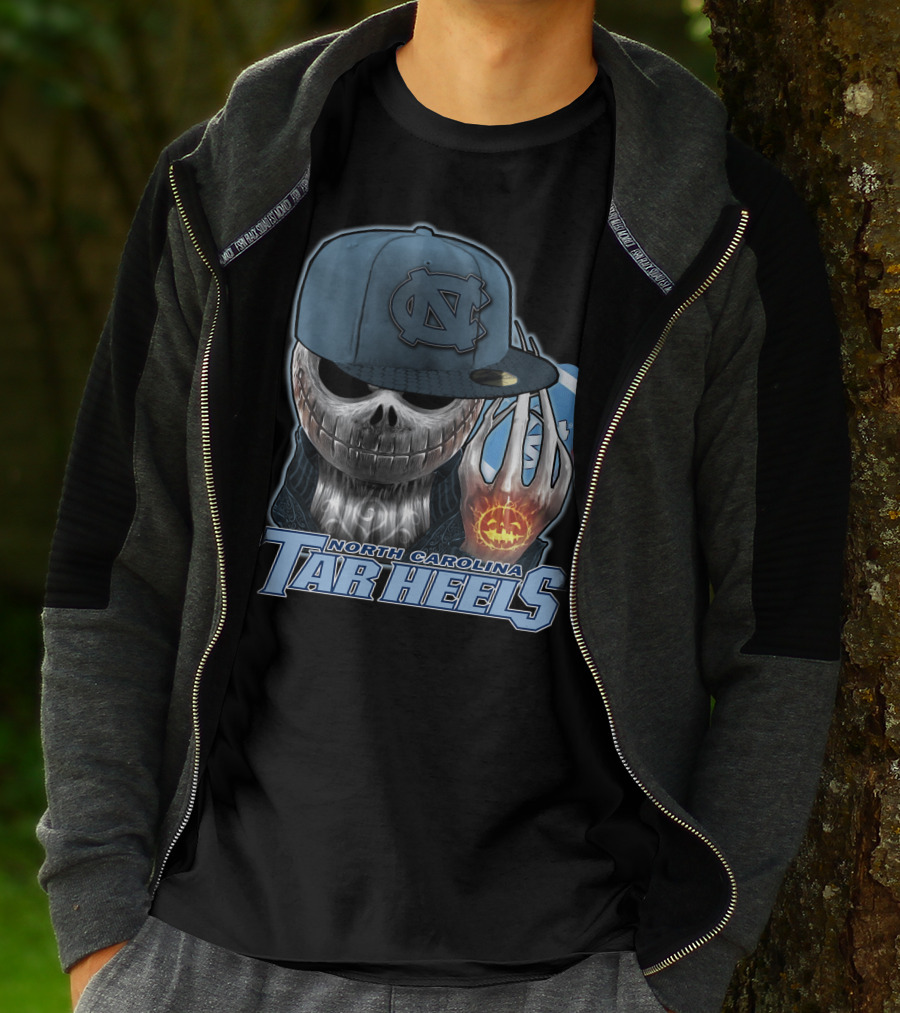 North Carolina Tar Heels Jack Skellington Skull Halloween Fan T-Shirt