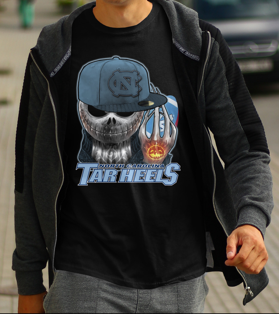 North Carolina Tar Heels Jack Skellington Skull Halloween Fan T-Shirt