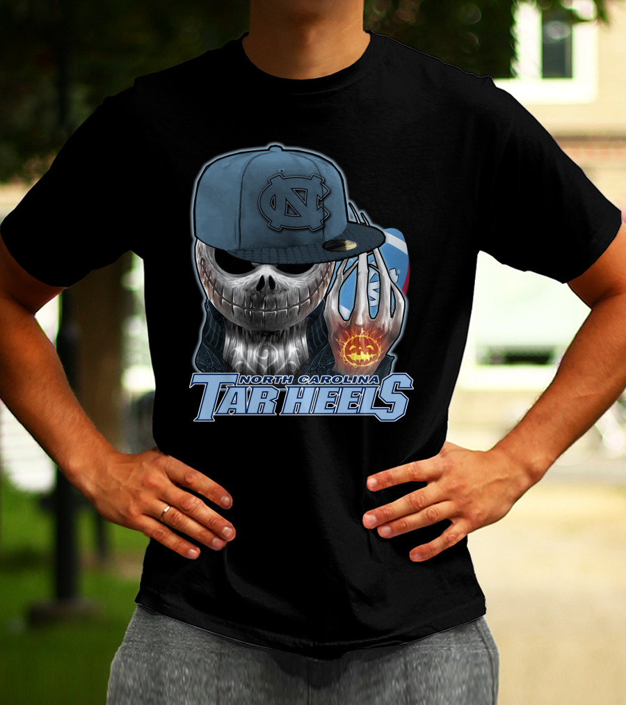 North Carolina Tar Heels Jack Skellington Skull Halloween Fan T-Shirt