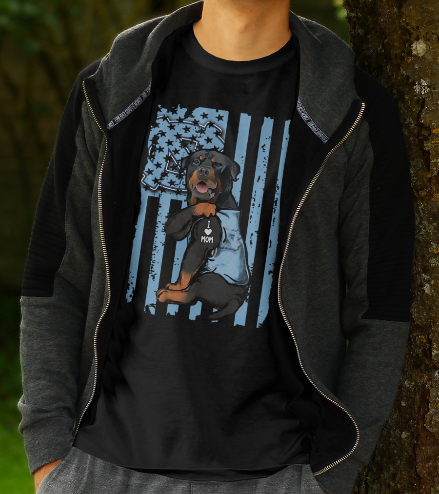 Rottweiler I Love Mom North Carolina Tar Heels Stripes Star T-Shirt
