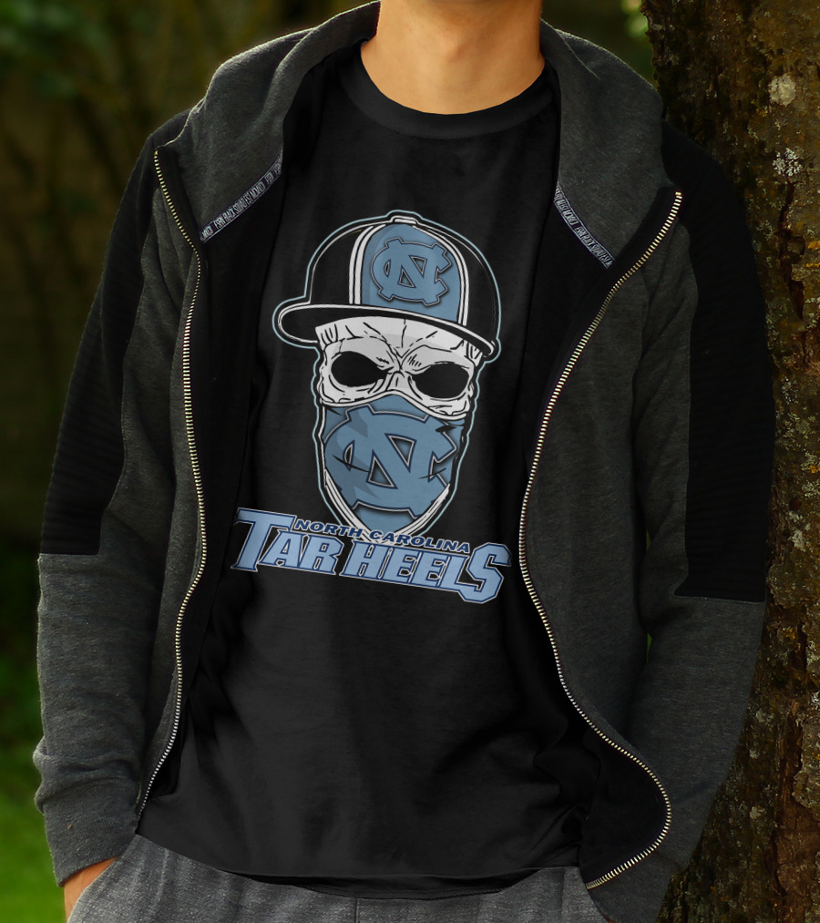 North Carolina Tar Heels Skull Hat T-Shirt