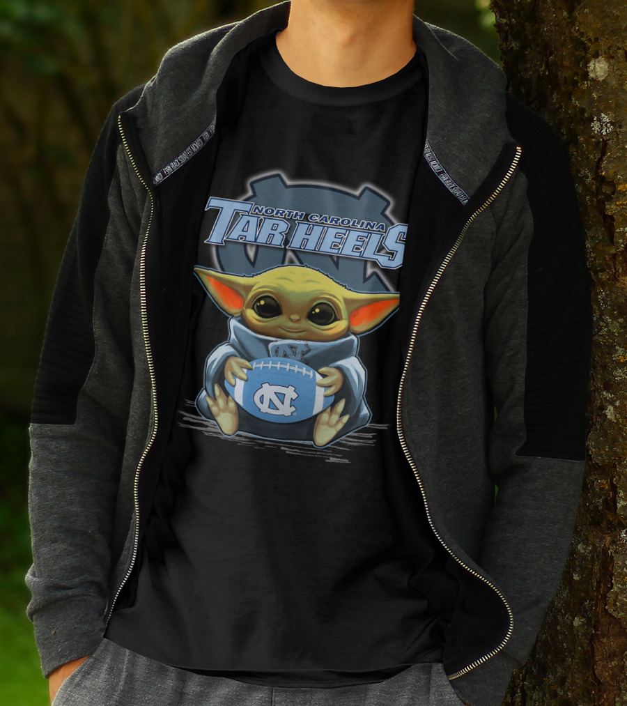 North Carolina Tar Heels Baby Yoda Football T-Shirt