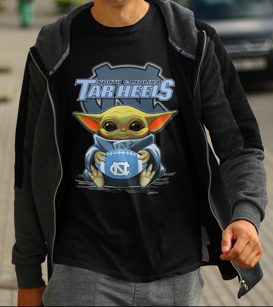 North Carolina Tar Heels Baby Yoda Football T-Shirt