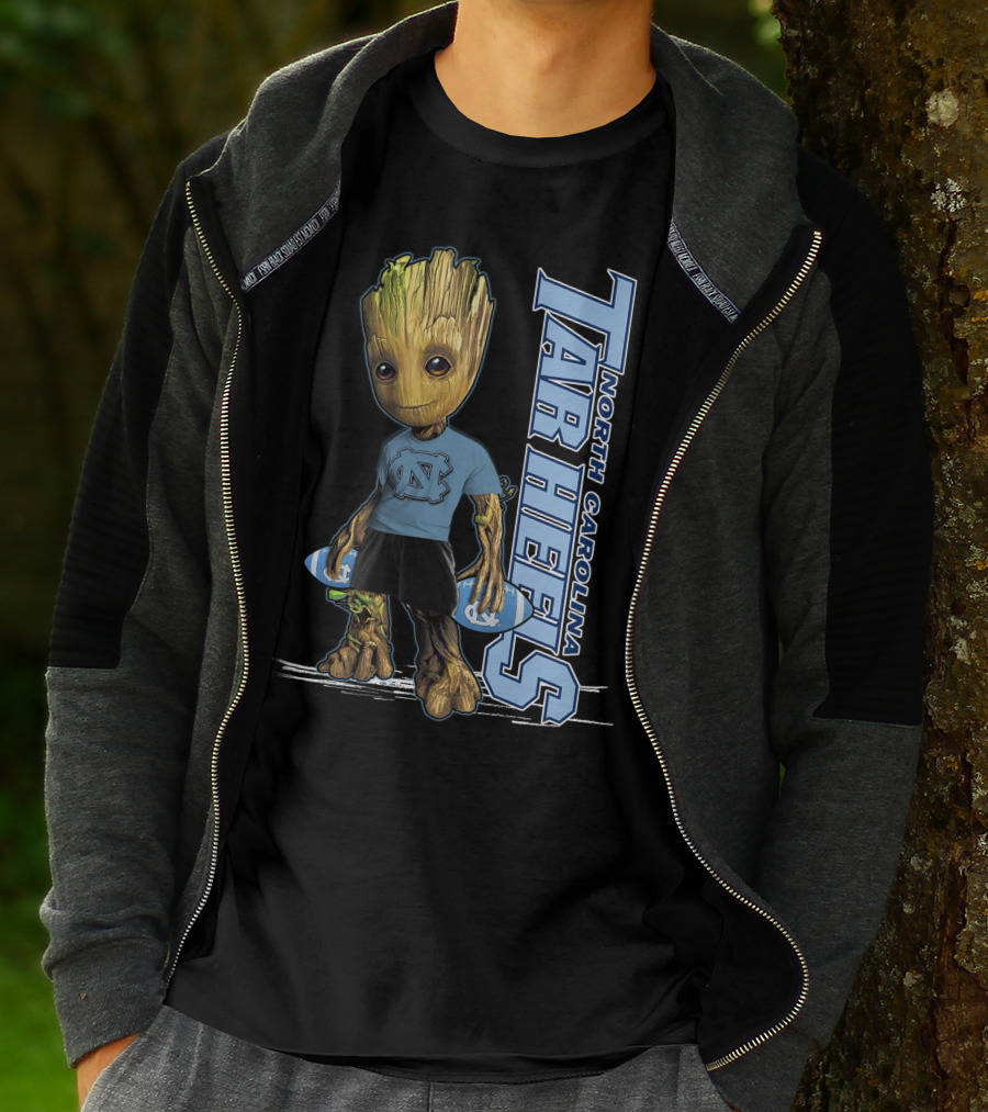 Groot North Carolina Tar Heels Basketball Fan With UNC T-Shirt