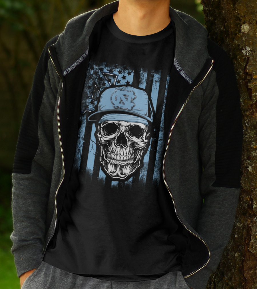 Skull Wearing North Carolina Tar Heels Cap T-Shirt