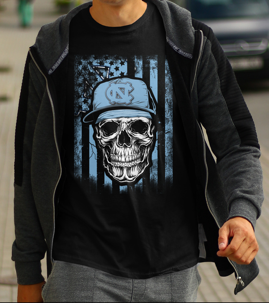 Skull Wearing North Carolina Tar Heels Cap T-Shirt