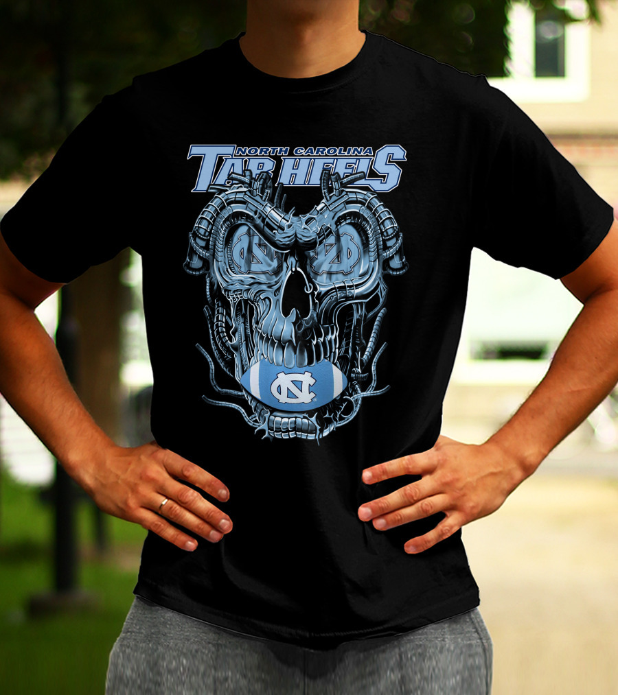 Dragonskull North Carolina Tar Heels Skull Football T-Shirt
