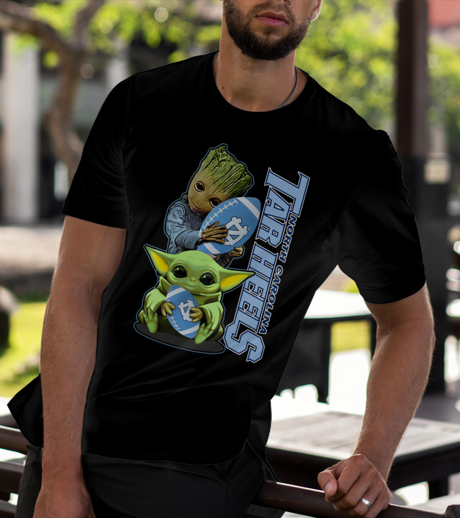 Grzd Baby Alien Groot Holding North Carolina Tar Heels Football T-Shirt