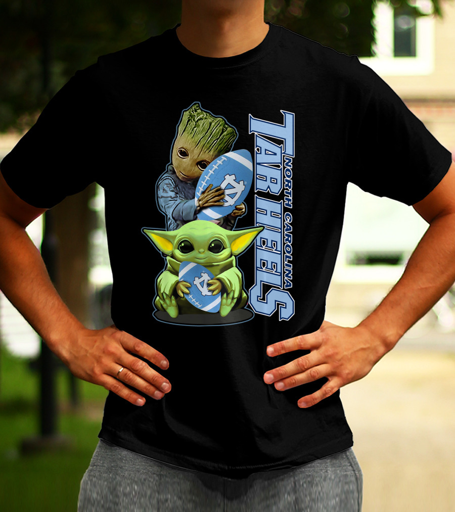 Grzd Baby Alien Groot Holding North Carolina Tar Heels Football T-Shirt