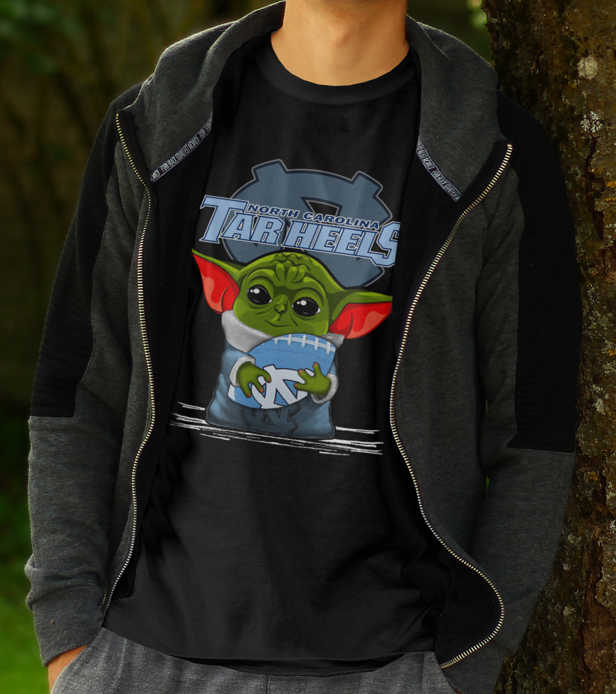 Yoda Holding North Carolina Tar Heels Football With UNC T-Shirt