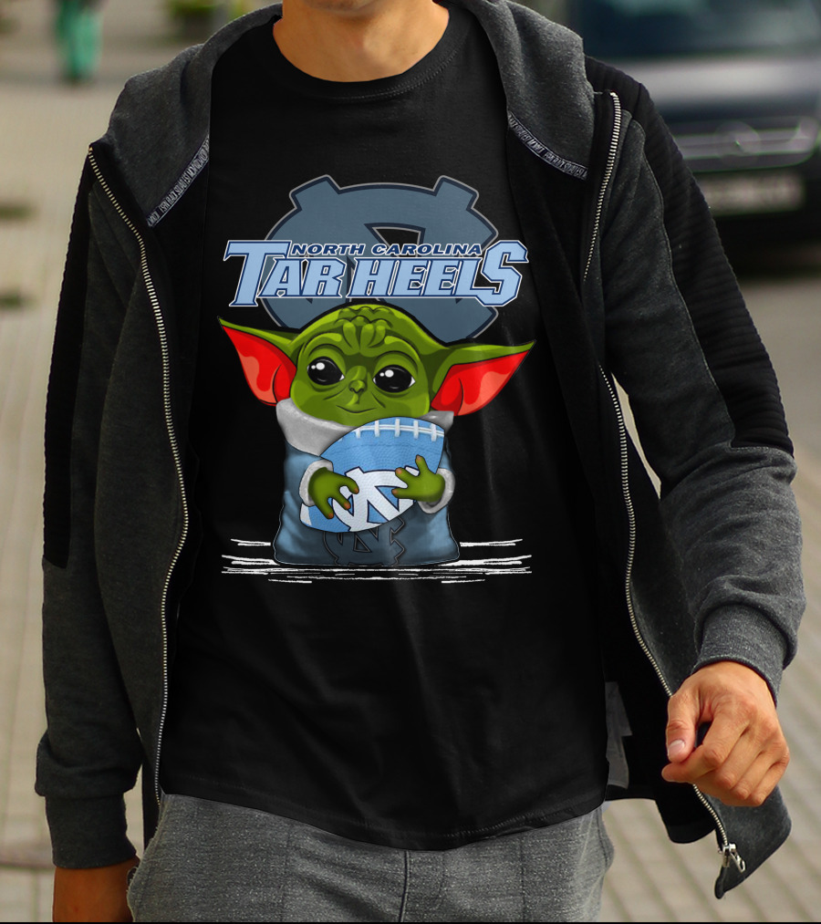 Yoda Holding North Carolina Tar Heels Football With UNC T-Shirt