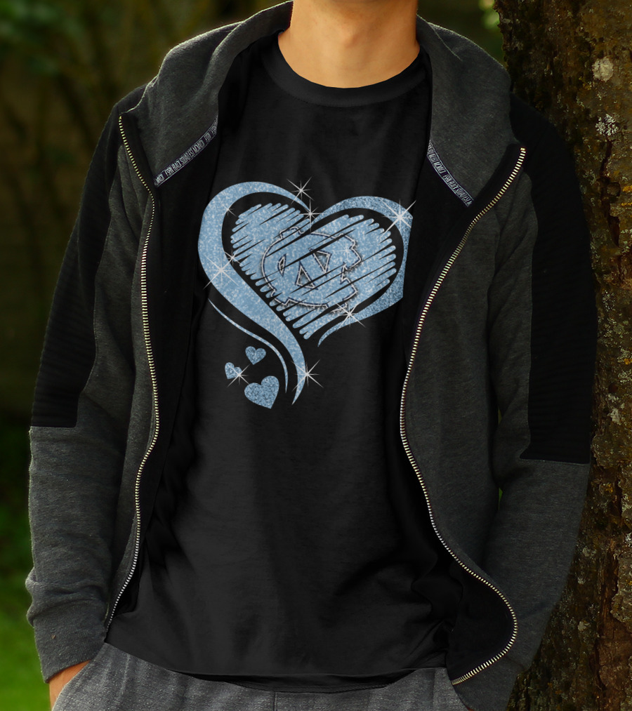 Heart Diamond UNC Tar Heels Logo Sparkle T-Shirt