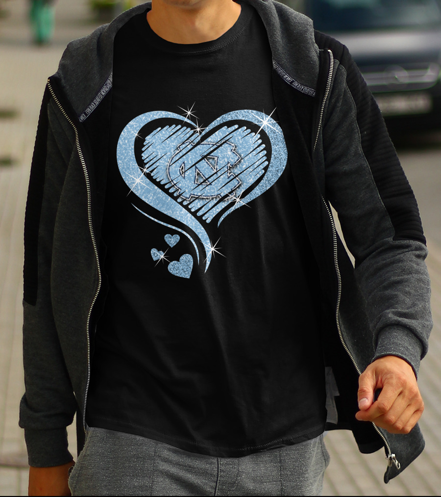 Heart Diamond UNC Tar Heels Logo Sparkle T-Shirt