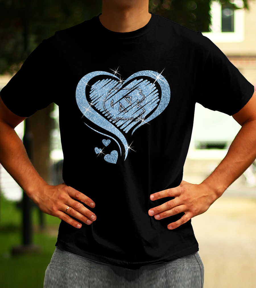 Heart Diamond UNC Tar Heels Logo Sparkle T-Shirt