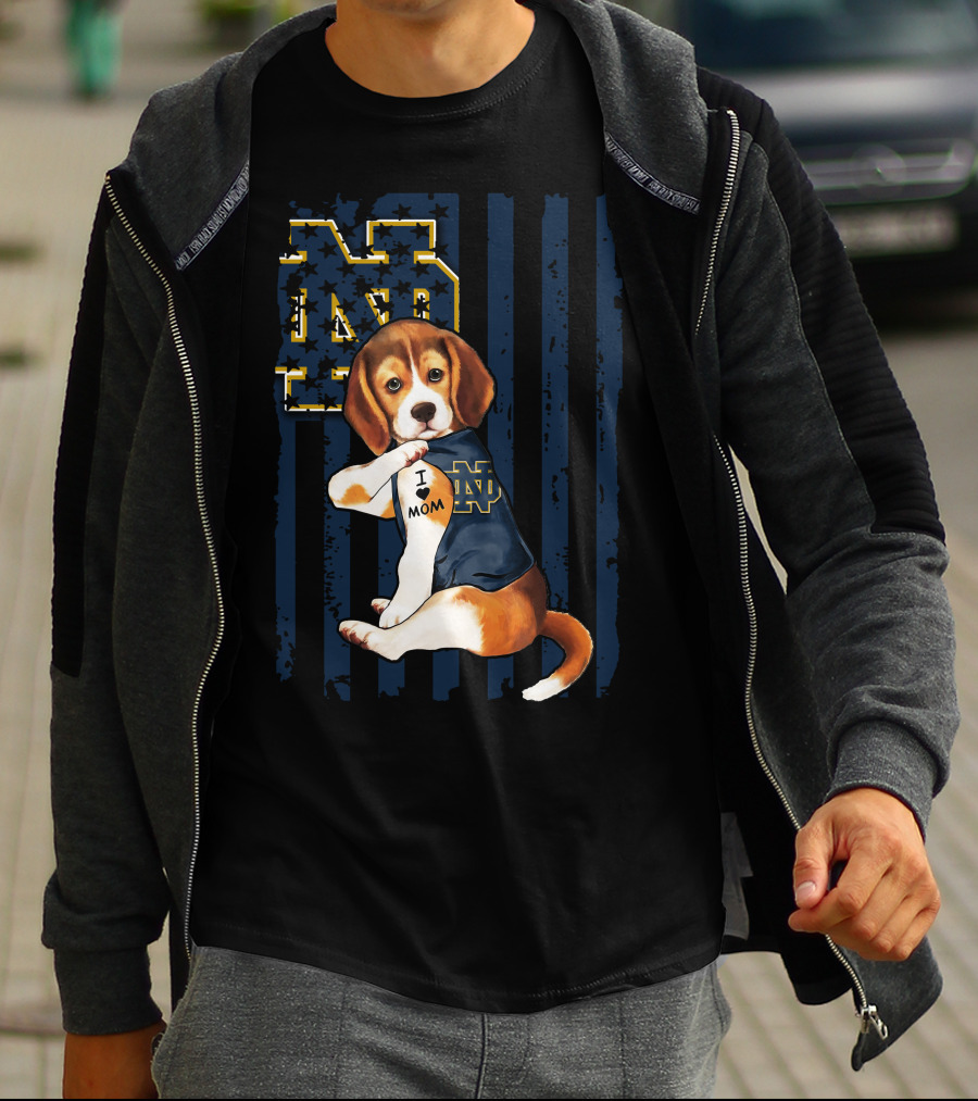 Beagle I Love Mom Notre Dame ND Irish T-Shirt