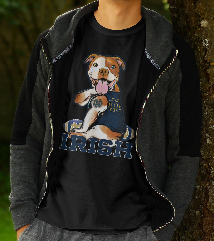 Notre Dame Fighting Irish Pittbull With Football And ND T-Shirt