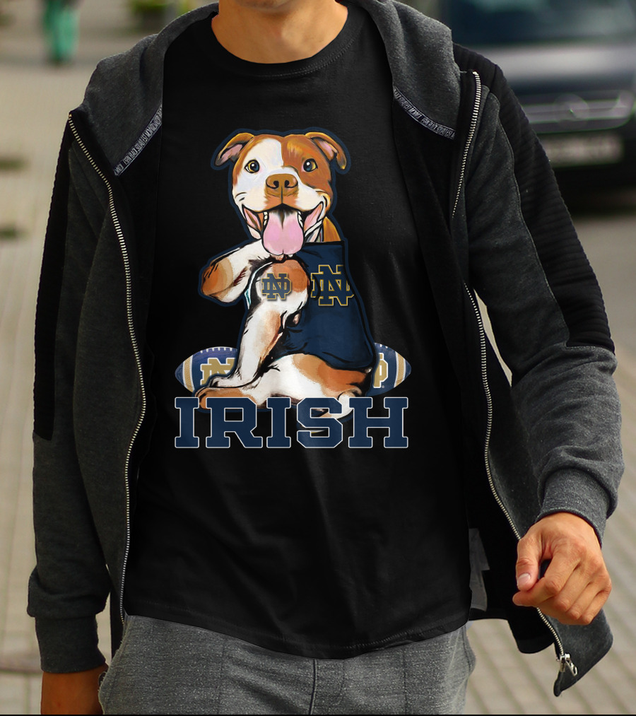 Notre Dame Fighting Irish Pittbull With Football And ND T-Shirt